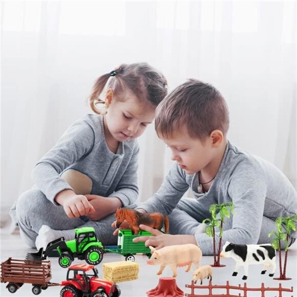 3 Pack Farm Toy Tractor with 40pcs Plastic Animals Figurines and Fence Playset - Picture 7 of 8